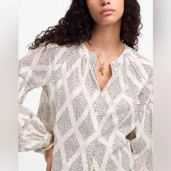 NWT! Madewell | Lighthouse Shirred Balloon-Sleeve Top in Geometric Print | S - Picture 1 of 7